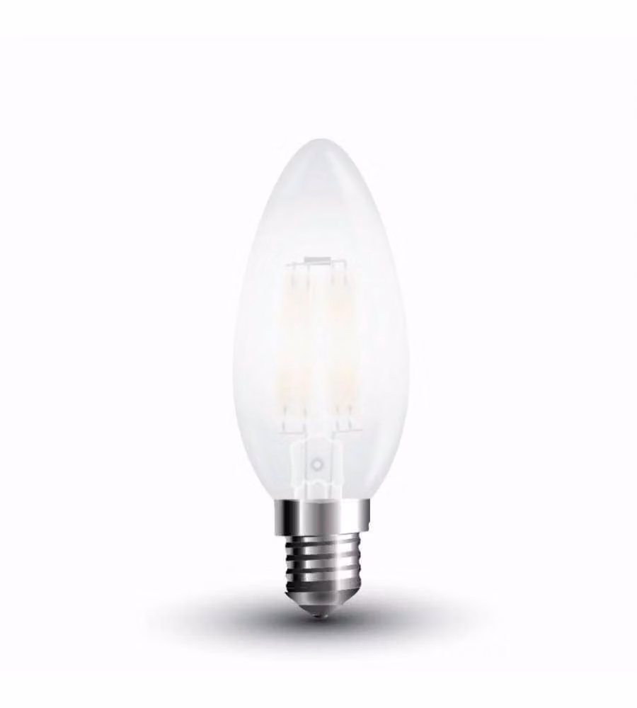 Lampadina LED E14 4W 100LM/W Candela Filamento Satinato 6400K