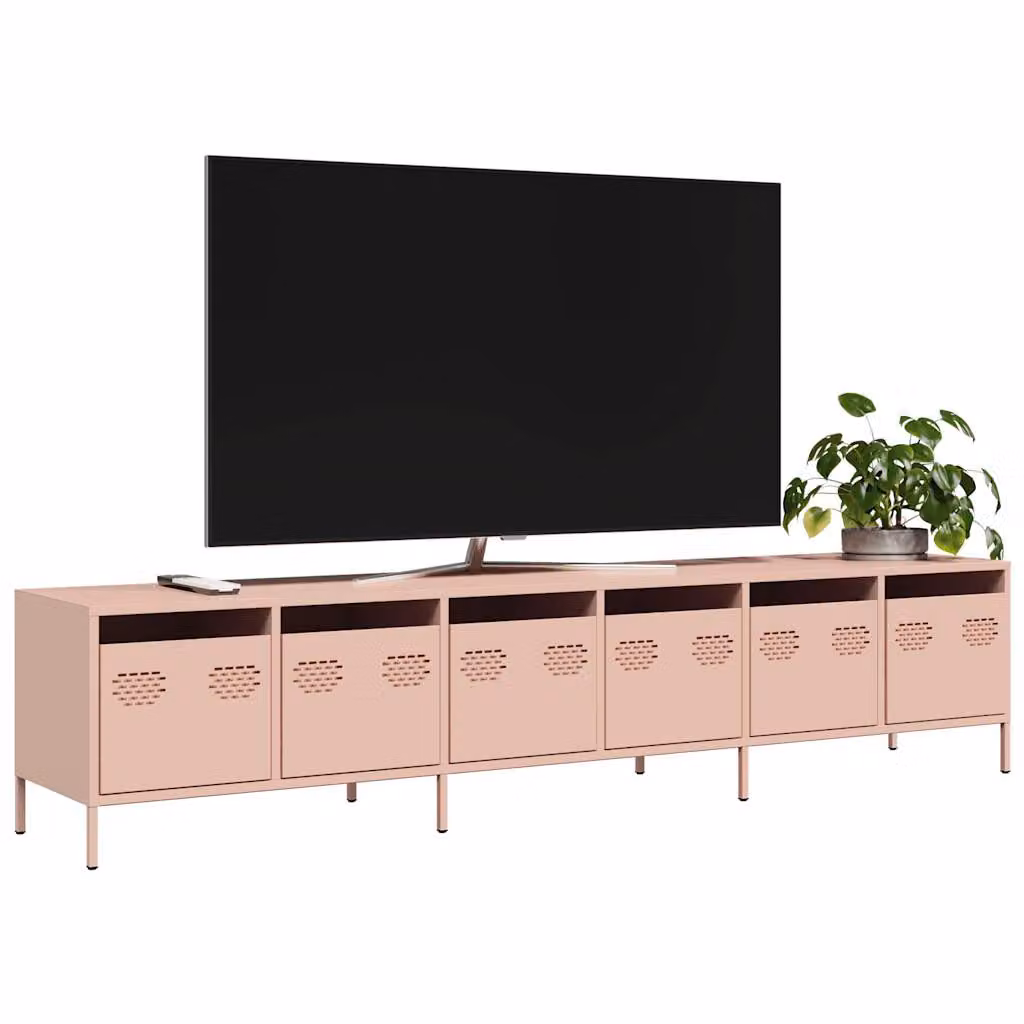Mobile TV rosa vidaXL in metallo con scomparti multimediali L: 202 cm, P: 39 cm, H: 43,5 cm – 1