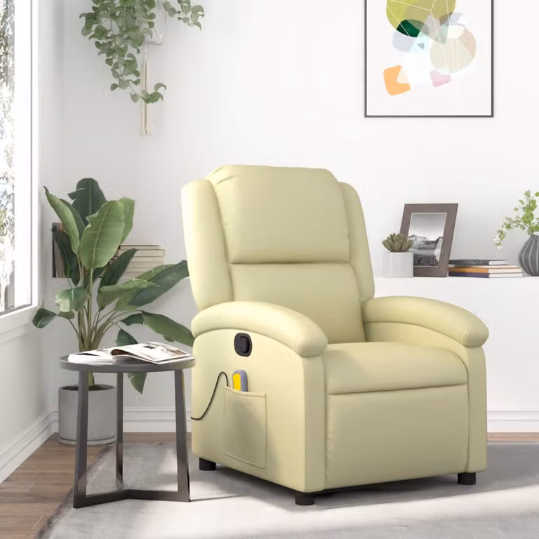 vidaXL Poltrona reclinabile relax in vera pelle beige