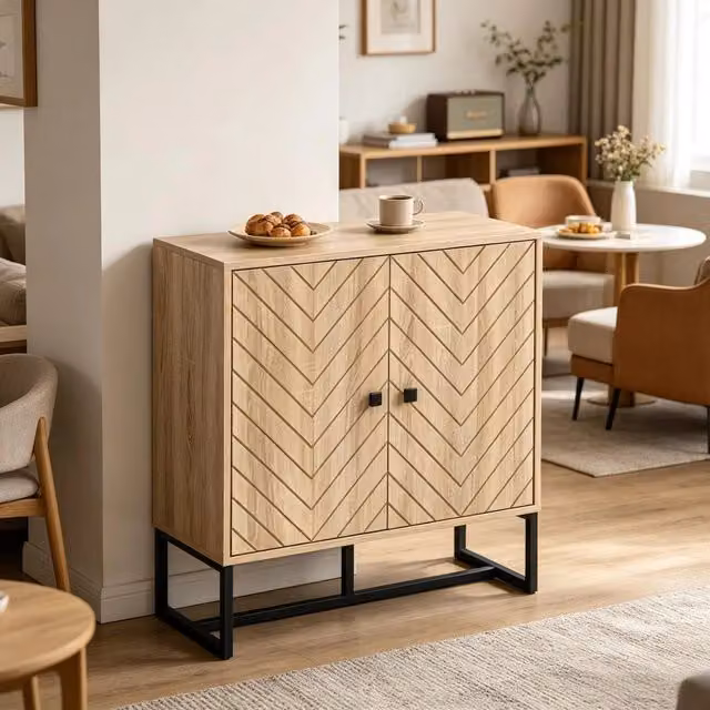 Credenza moderna OKWISH per soggiorno e ingresso con ripiani regolabili e ante magnetiche, disponibile in nero, marrone o beige, L 80 cm x P 29,5 cm x H 80 cm