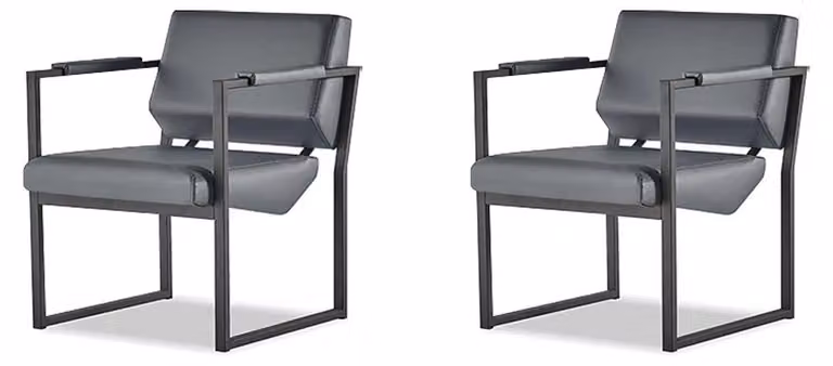 Bürostuhl Set Sessel Schwarz Lehnsessel Modern 1-Sitzer Leder Edelstahl