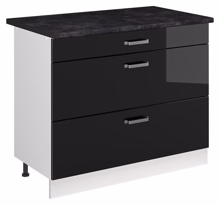 Mobiletto base per cucina Vicco R-Line Nero lucido/Bianco 100 cm piano di lavoro Antracite, Model 71532