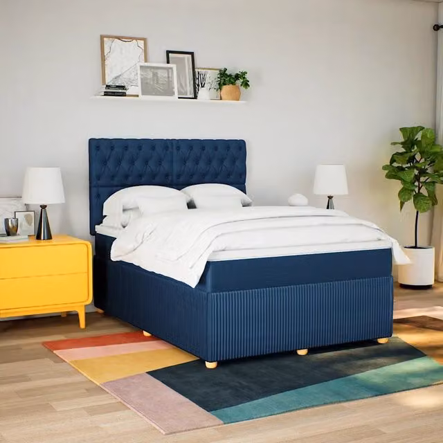Letto Ibrido Moderno vidaXL con Materasso Blu e Bianco in Tessuto, Struttura in Legno di Pino e Materiali Misti, L 160 cm x P 200 cm