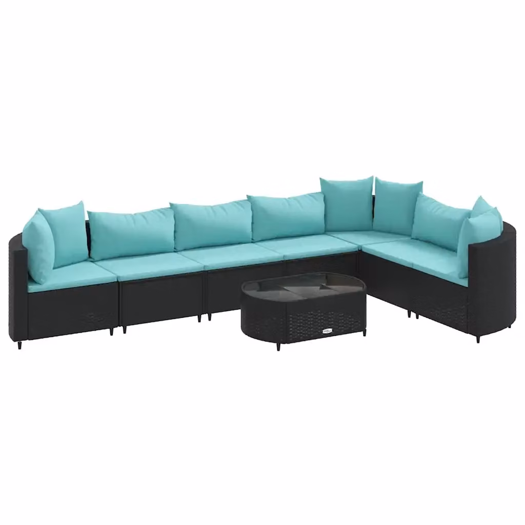Set Divano da Giardino a L con Tavolino vidaXL, 8 Pezzi in Polyrattan Nero con Cuscini Imbottiti e Telaio in Acciaio – 2