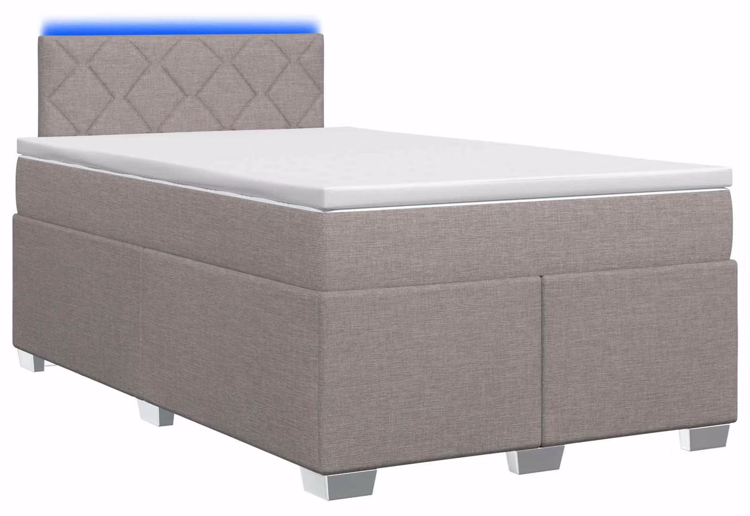Letto con boxspring, materasso e illuminazione LED color taupe, dimensioni 120 x 190 cm, rivestito in tessuto