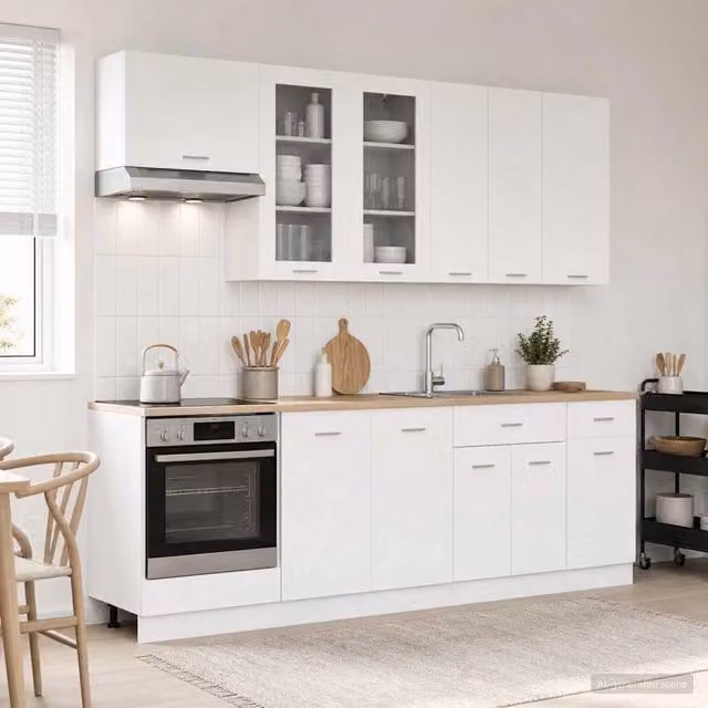 Unità cucina moderna vidaXL in legno MDF bianco con ante in vetro a parete