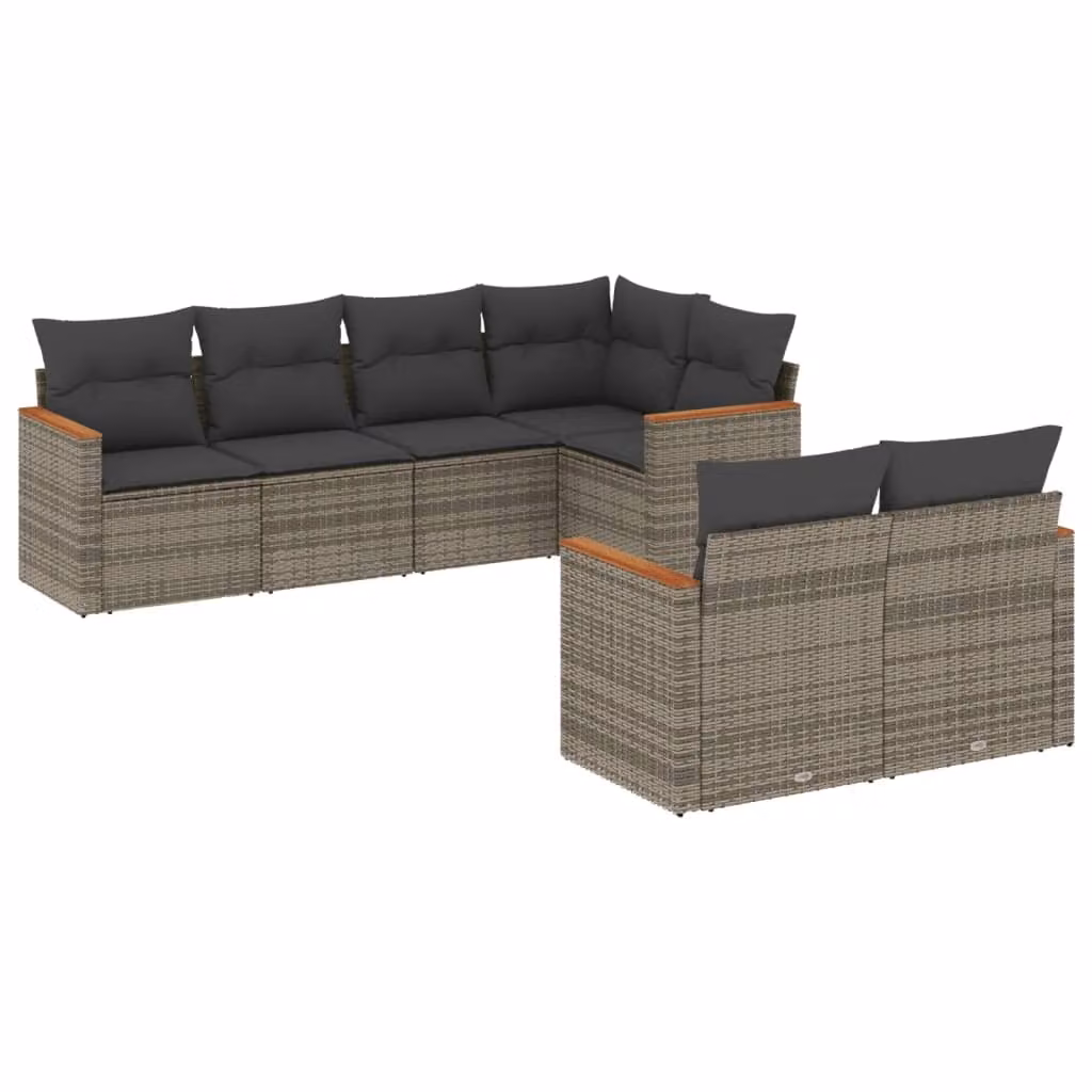 Set Divani da Giardino 7 pz con Cuscini Grigio in Polyrattan