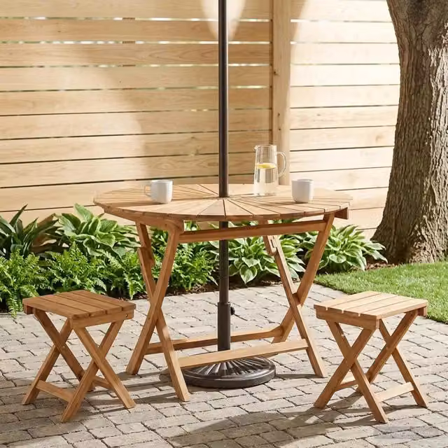 Tavolo da giardino rotondo pieghevole vidaXL in legno di teak marrone Ø 110 x H 75 cm