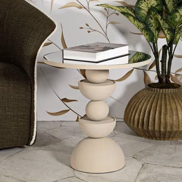 DMORA Tavolino da Salotto Moderno Rotondo in Vetro Trasparente e Metallo, L/P/H: 45 x 45 x 50 cm – 1
