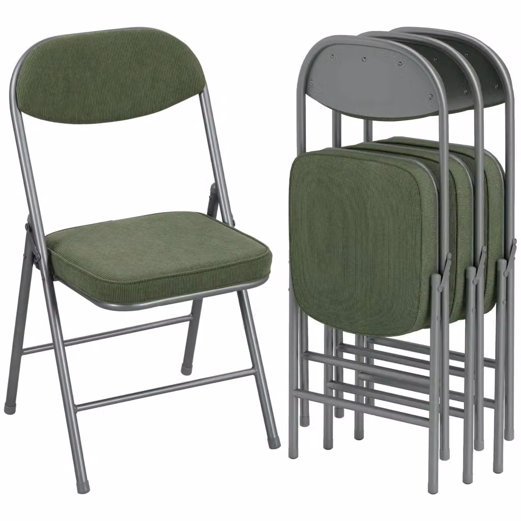 Set di 4 sedie pieghevoli da pranzo Xylo con seduta e schienale imbottiti in velluto verde e struttura in metallo – 2
