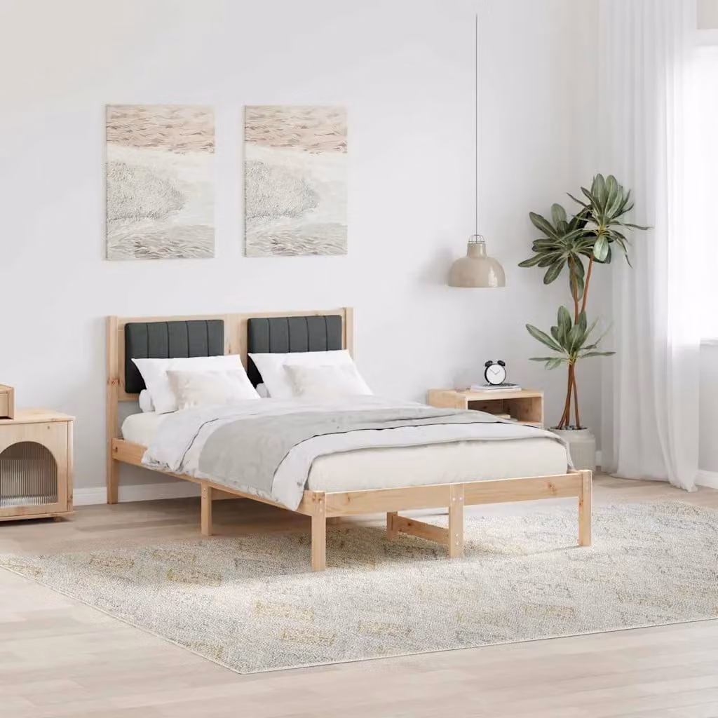 Letto con Testiera Rivestita vidaXL in Legno di Pino e Tessuto Grigio Scuro L/P/H: 120 x 200 cm – 1