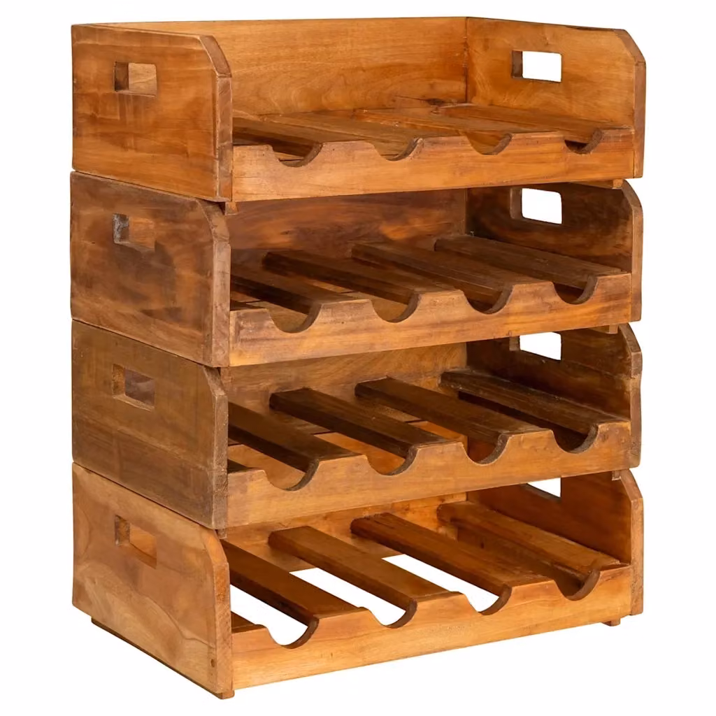 Set Portavini vidaXL in Legno Massello di Mogano Marrone per 16 Bottiglie – 2