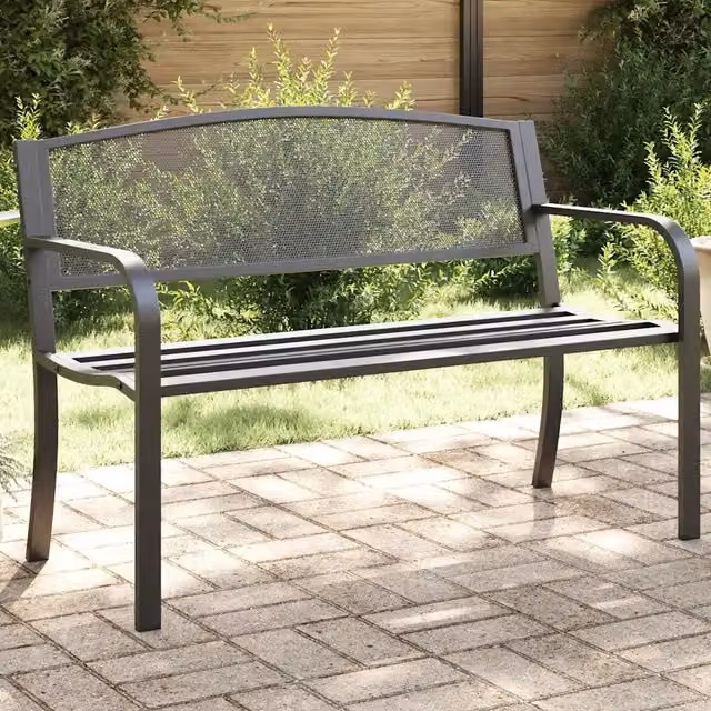 Panchina da giardino moderna vidaXL in metallo nero L: 119 cm, P: 52 cm, H: 82 cm