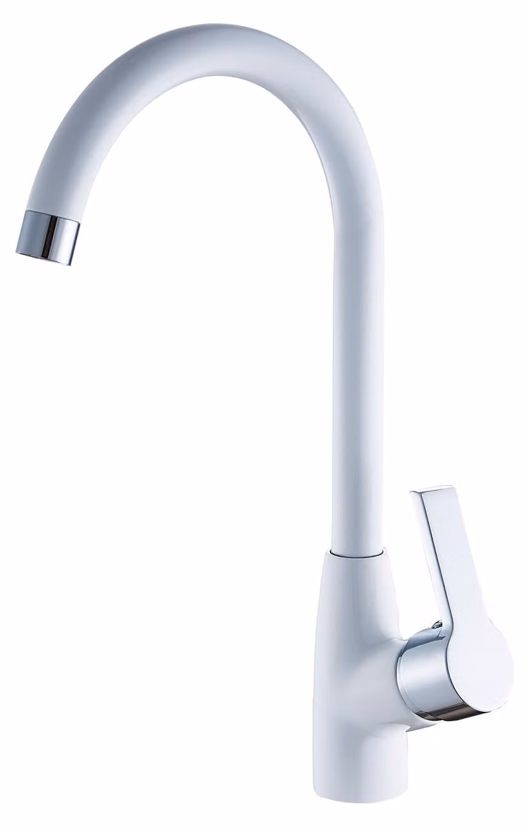Miscelatore per lavello cucina Gardenia, colore bianco, 1 pezzo, finitura argento, modello GC0563