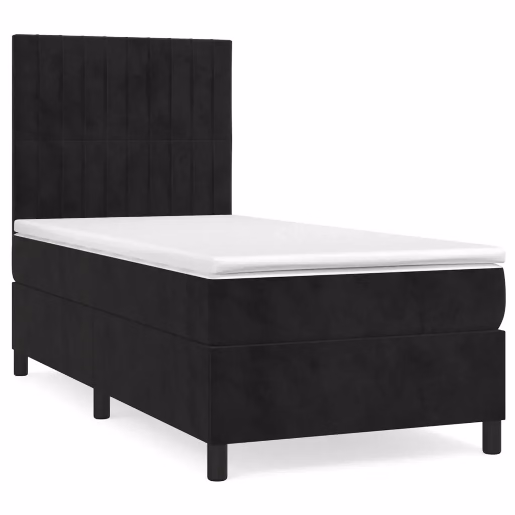 Letto Ibrido vidaXL con Giroletto a Molle e Materasso in Velluto Nero e Bianco L/P/H: 193 x 90 x 25 cm – 2
