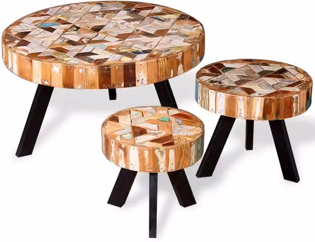 Set Tavolino da Salotto 3 pz in Legno Massello Riciclato 244229