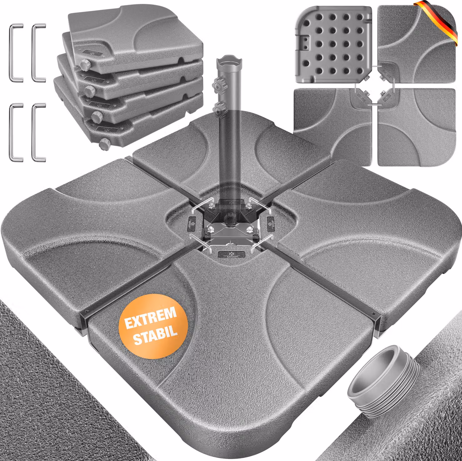 KESSER® Supporto per ombrellone, set da 4 pezzi, peso dell'ombrellone 60L/80kg, per ombrelloni a parasole, in plastica