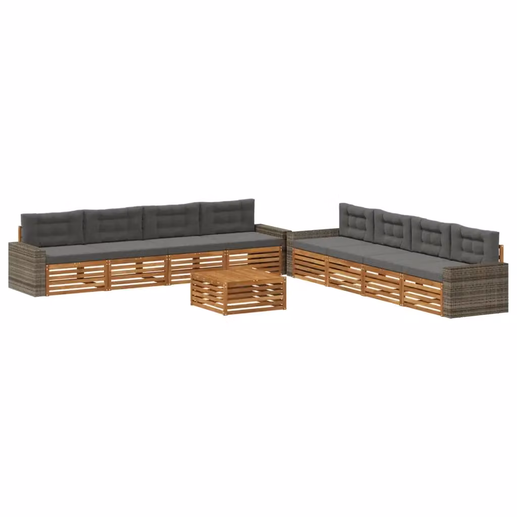 Set di divani da esterno 9 pezzi vidaXL in legno di acacia con cuscini beige e antracite – 2