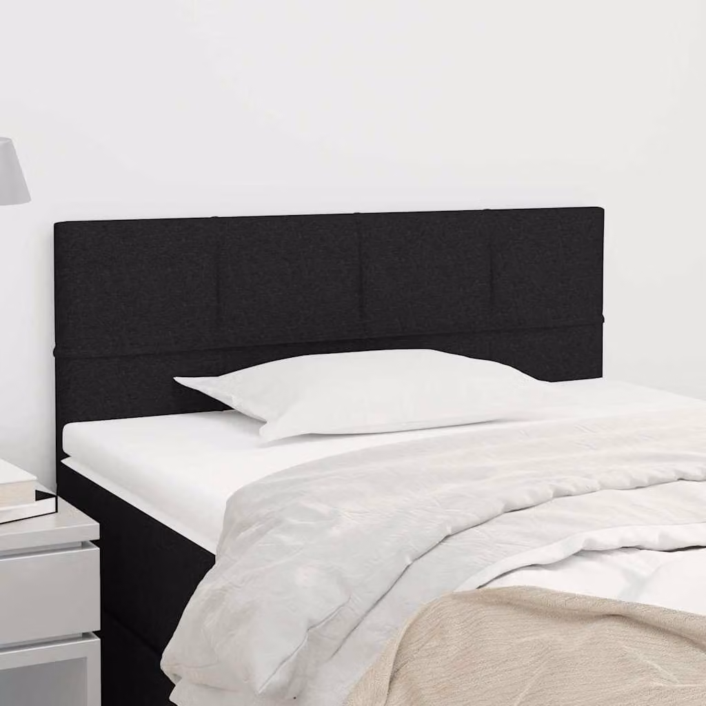 Testiera per letto vidaXL in tessuto nero con struttura in legno e pannello imbottito, L: 90 cm, P: 5 cm, H: 78-88 cm