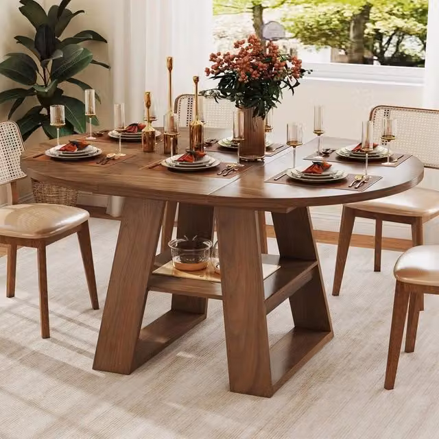 Tavolo da pranzo rotondo allungabile ¨C Minimal ¨C effetto noce, 110/150x100 cm, per 4-6 persone, con spazi di archiviazione