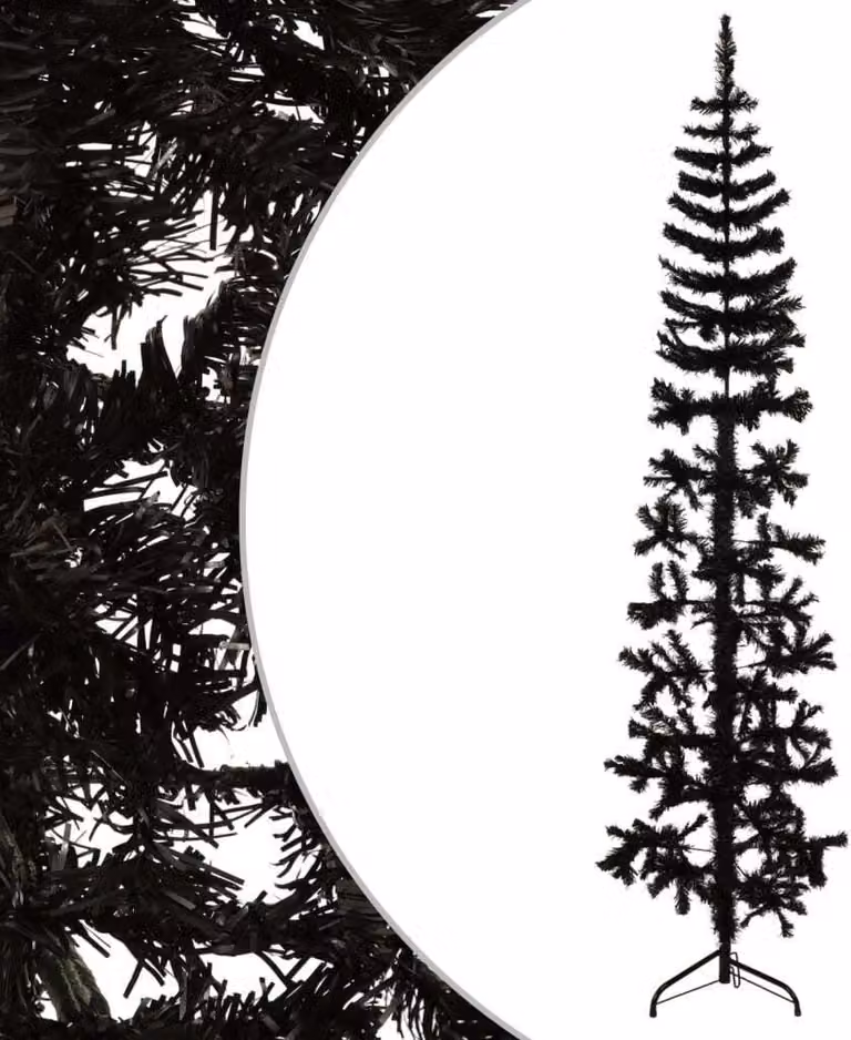 The Living Store Mezzo Albero di Natale Artificiale Slim Nero 210 cm