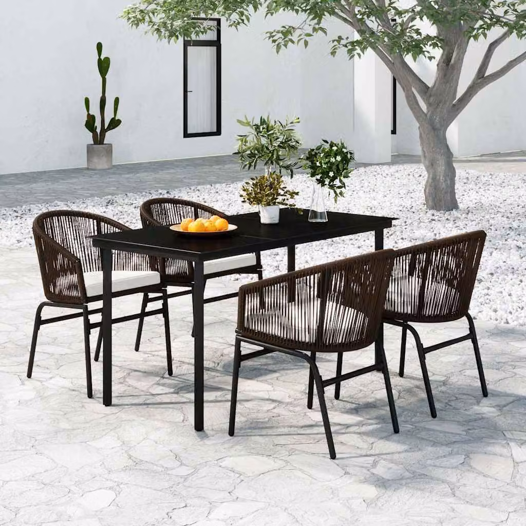 Set da pranzo da giardino vidaXL in 5 pezzi marrone con tavolo rettangolare in vetro e sedie in metallo verniciato a polvere