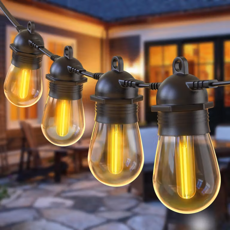 Catena luminosa a LED, 16 metri, 15+1 lampadine S14, grado di protezione IP65, luce bianco caldo, resistente agli urti
