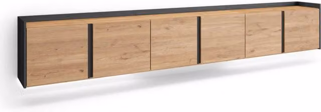 Mobile TV Soggiorno, 309x50x35 cm, Per TV fino a 80", Sospeso, da appendere, LED, Rovere e nero