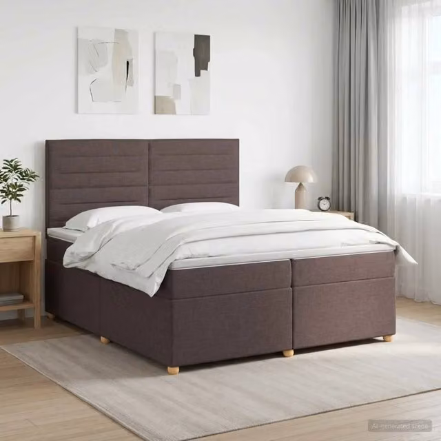 Letto box spring con materasso ibrido vidaXL Marrone e Bianco L/P/H: 200 x 200 x 34,5 cm
