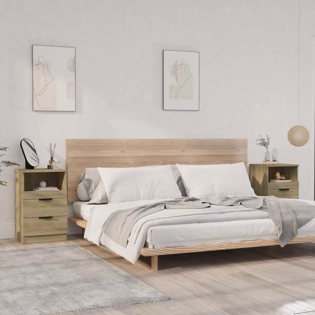 Set di 2 comodini vidaXL in legno ingegnerizzato Rovere Sonoma, colore marrone/beige, L: 40,0 cm, P: 36,0 cm, H: 65,0 cm