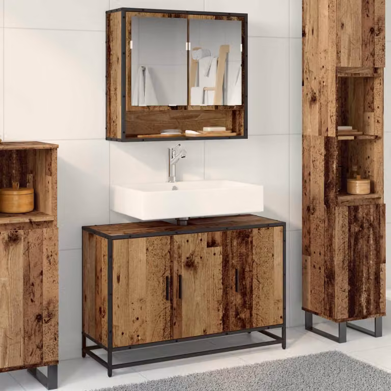 Mobile da bagno vidaXL in legno e metallo marrone con ante a cerniera L: 90 cm, P: 33 cm, H: 60 cm