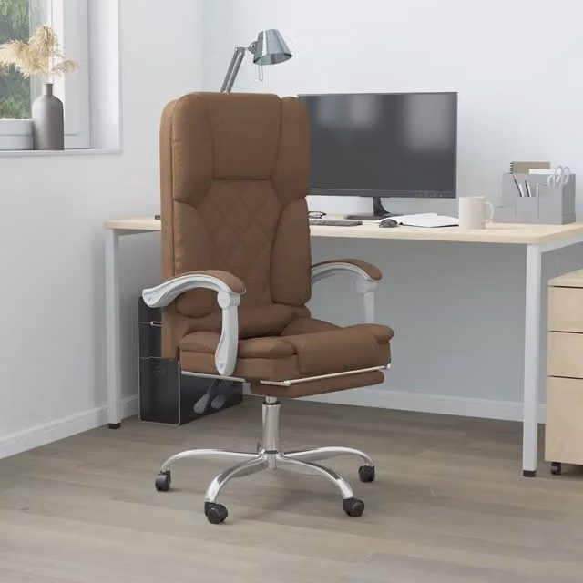 Sedia da ufficio executive vidaXL reclinabile e girevole a 360 gradi in tessuto marrone con poggiatesta e braccioli