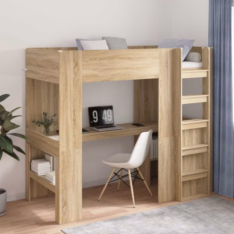 vidaXL Struttura letto a castello con scrivania in legno Rovere Sonoma, L/P/H: 200 x 100 x 175 cm