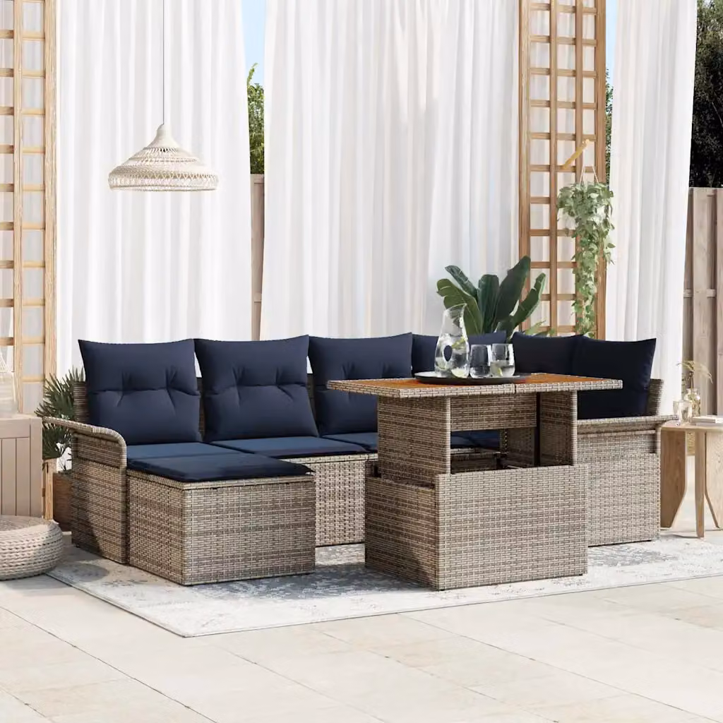 Set Divano da Giardino Moderno vidaXL in 7 Pezzi in Rattan e Metallo Grigio