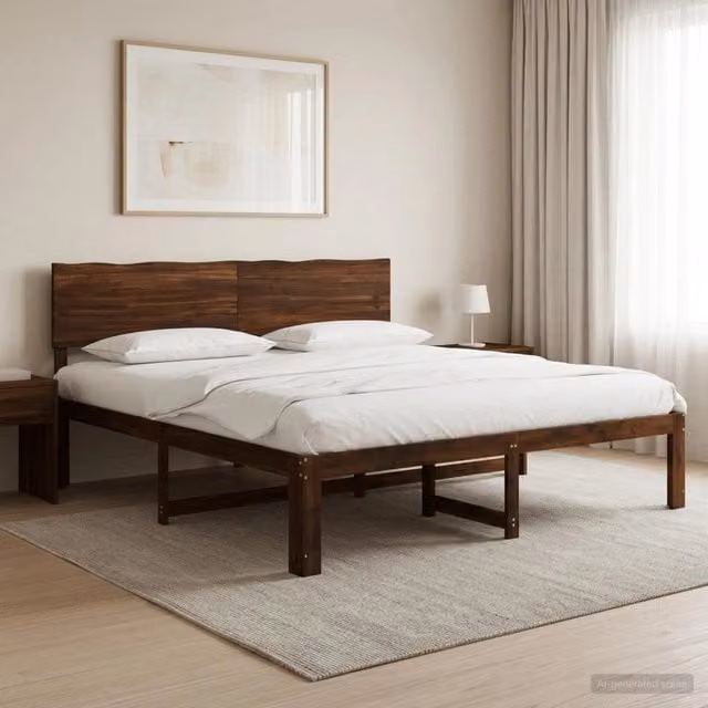 Letto matrimoniale con testiera ROSTOCK vidaXL in legno di acacia marrone scuro L/P/H: 180 x 200 x 101 cm – 1