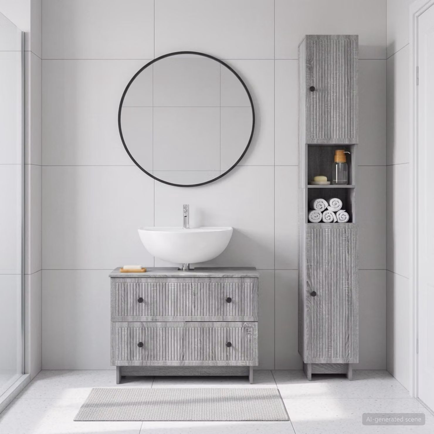 Set di mobili da bagno vidaXL EDE composto da 2 pezzi in stile moderno, colore grigio, finitura opaca