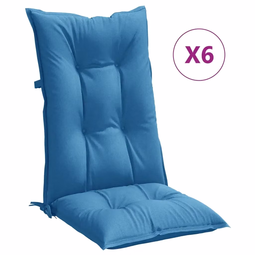 Set di 6 cuscini per sedia schienale alto vidaXL, colore blu mélange, in tessuto resistente ai raggi UV e antiscivolo, L/P/H: 120 x 50 x 7 cm – 2