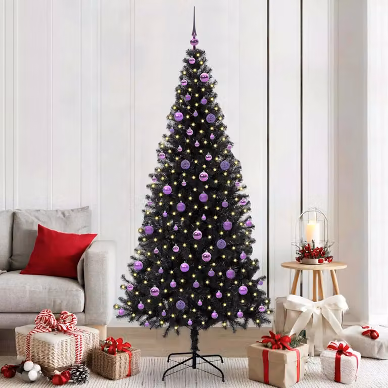 Albero di Natale moderno vidaXL nero con luci LED bianco caldo in PVC, Altezza: 210 cm
