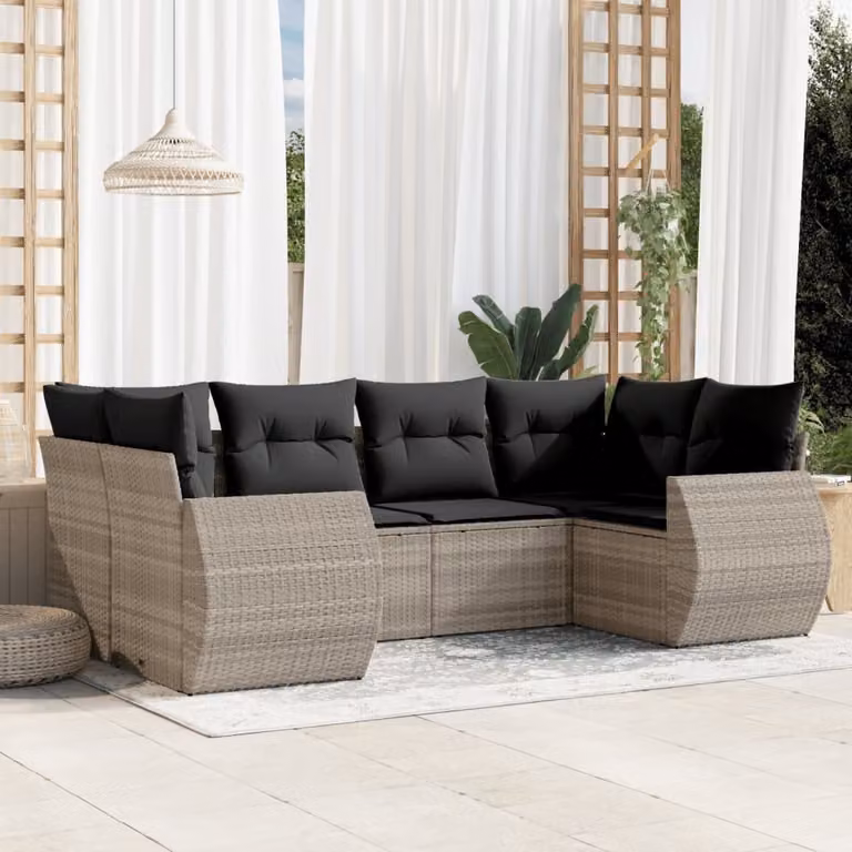 vidaXL Set Divano da Giardino a L in Polyrattan Grigio con Cuscini Imbottiti e Coperture Rimosse