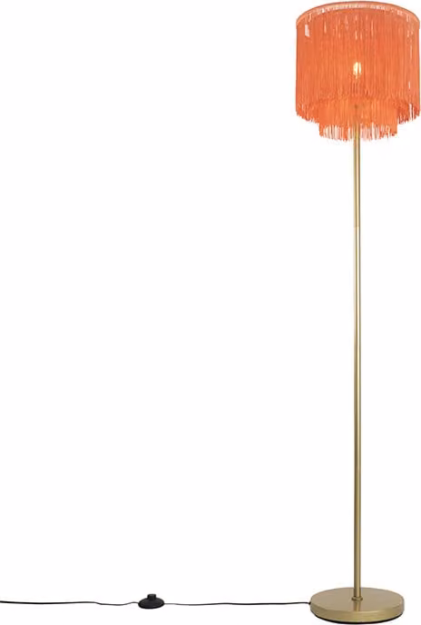 Lampada da terra in stile orientale con paralume rosa dorato e frange Franxa