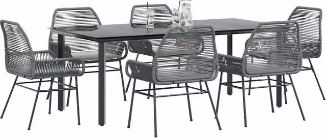 Set da Pranzo da Giardino 7 pz con Cuscini Polyrattan Vetro 3334581