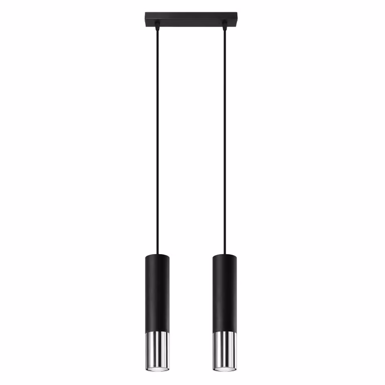 Lampada a sospensione LOOPEZ 2 nero/cromo 2xGU10 10W acciaio 90x6x30cm Sollux Lighting