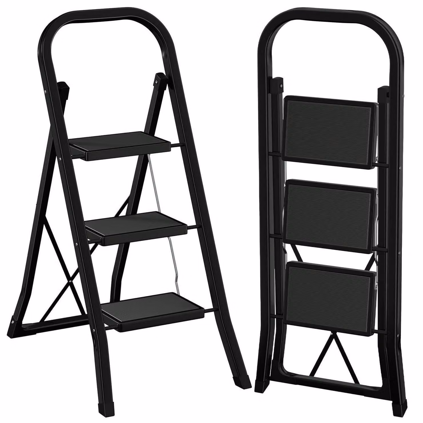 Scala a tre gradini, con portata massima di 150 kg, colore nero
