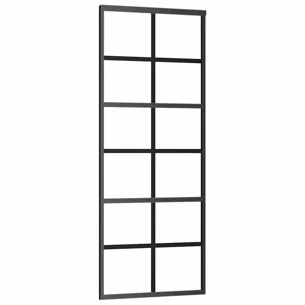 Porta Scorrevole in Vetro Trasparente e Alluminio vidaXL, Colore Nero, L: 76 cm, H: 205 cm – 2