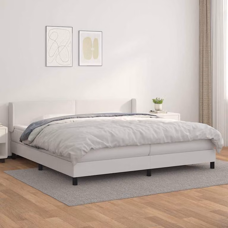 vidaXL Giroletto a Molle con Materasso Bianco in Similpelle, L/P: 200 x 200 cm