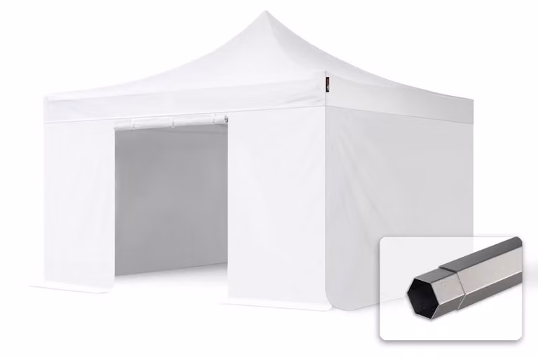 TOOLPORT 4x4 m gazebo pieghevole con laterali, PREMIUM acciaio, bianco