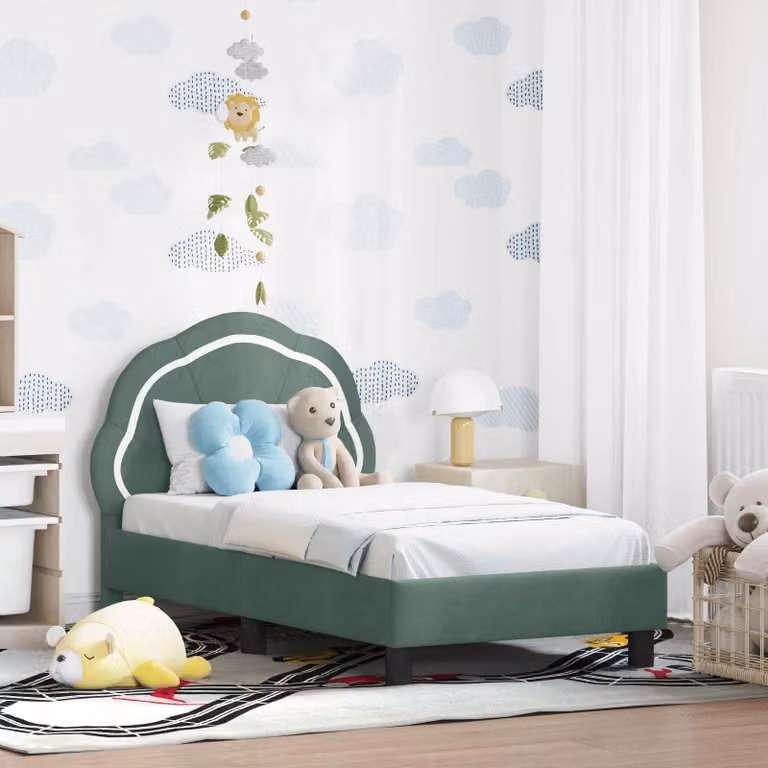 vidaXL Struttura letto per bambini moderna in legno e tessuto velluto verde L 140 x P 70 x H 79 cm