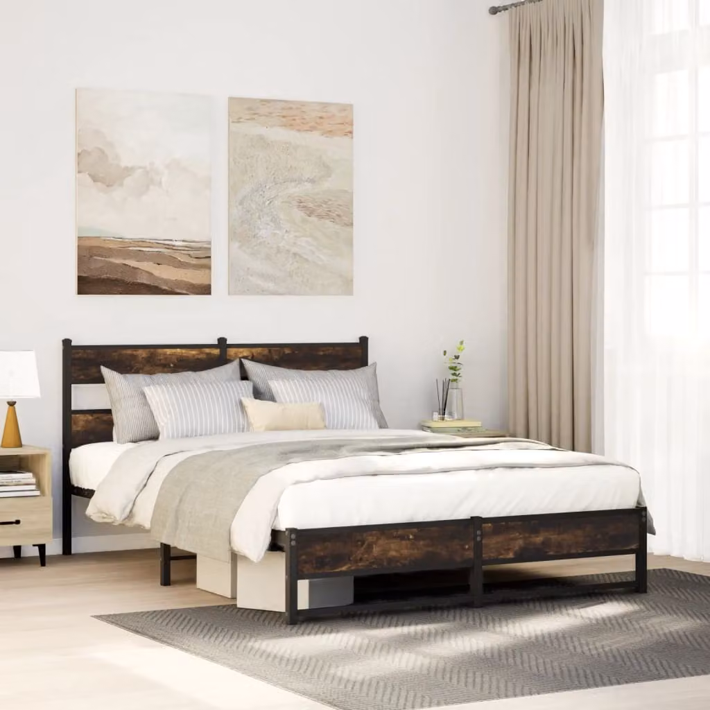 vidaXL Giroletto in Metallo Rovere Fumo senza Materasso L/P/H: 140 x 200 cm