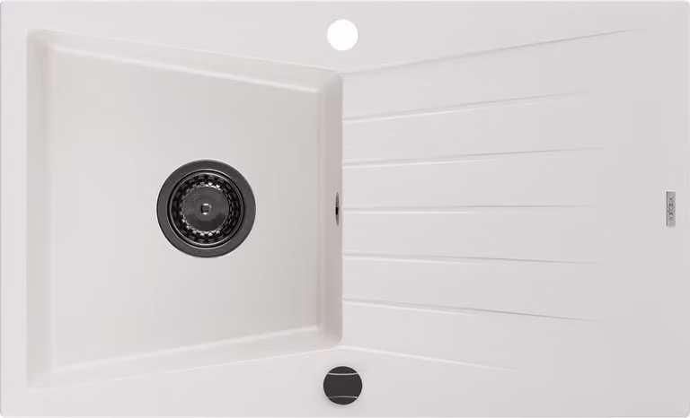 Mexen Cesar lavello in granito 1 vasca con sgocciolatoio 775 x 470 mm, bianco, sifone nero - 6514771010-20-B