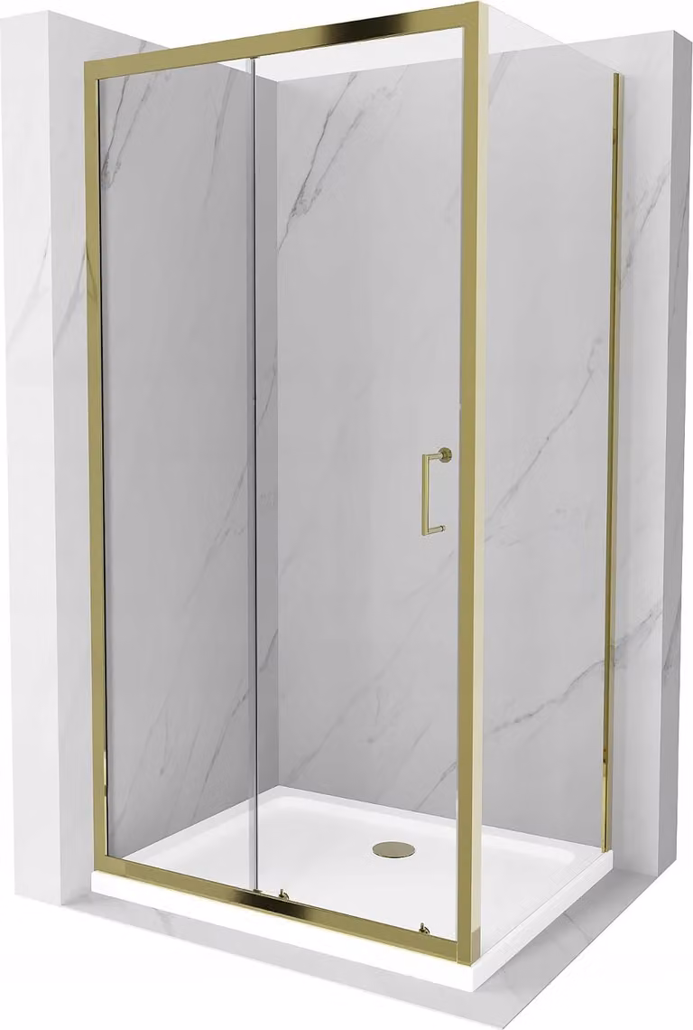 Mexen Apia cabina doccia scorrevole 90 x 70 cm, trasparente, dorata + piatto doccia Flat, bianco- 840-090-070-50-00-4010G